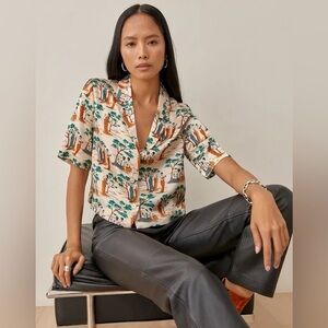 Reformation 100% Silk Hanson Camp Shirt in Divine